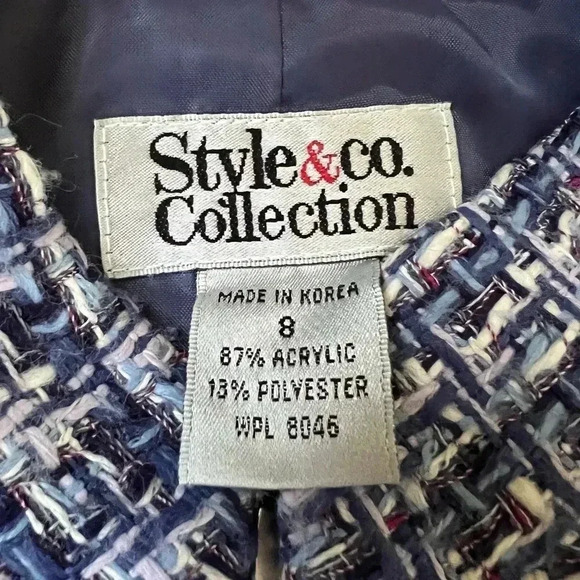 Style & Co Blue Tweed Zipper Front Longsleeve Winter Blazer Size 8 - Picture 6 of 9